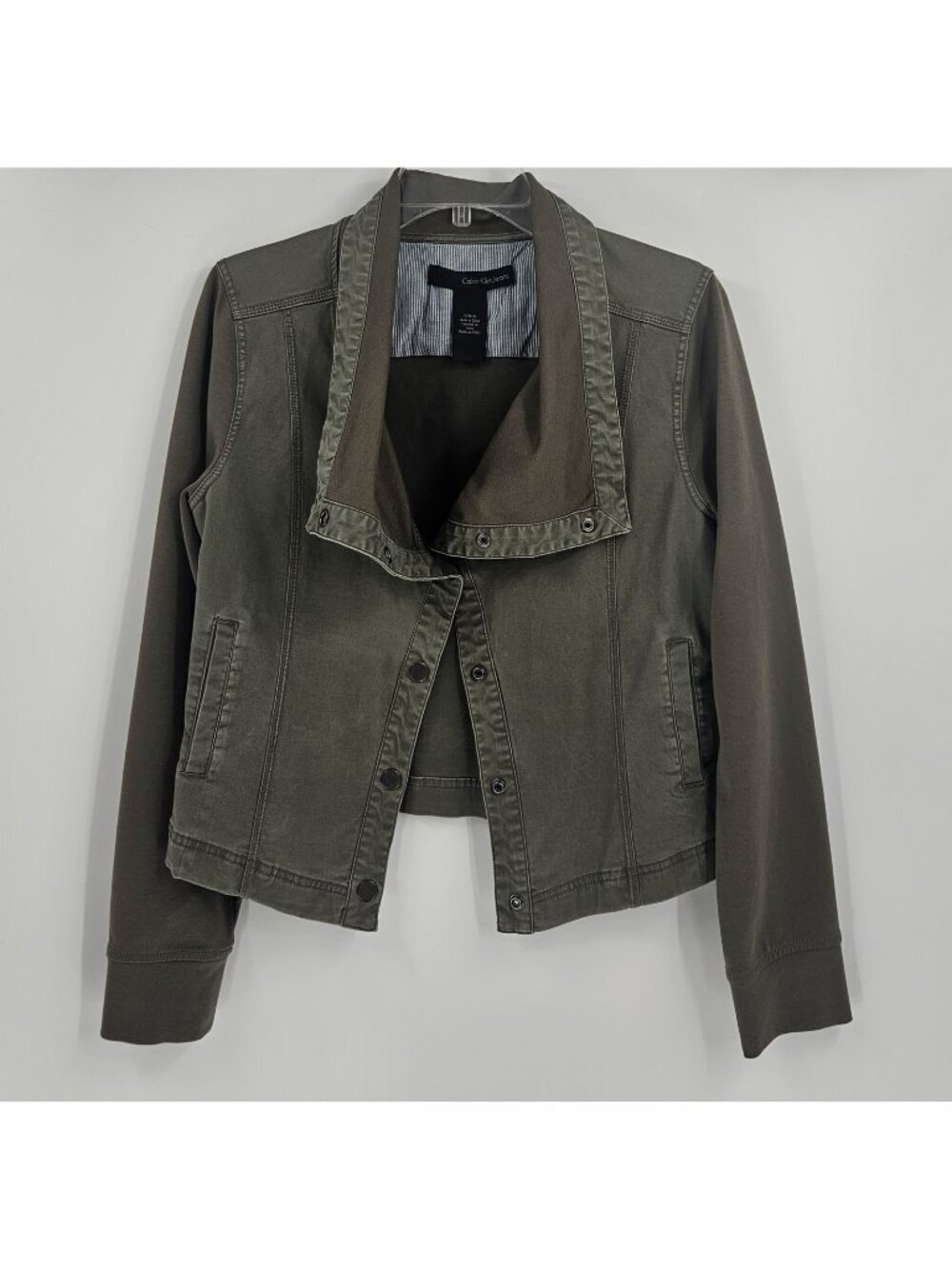 Calvin Klein Jeans Petite Medium Olive Green Utility Jacket Snap Front